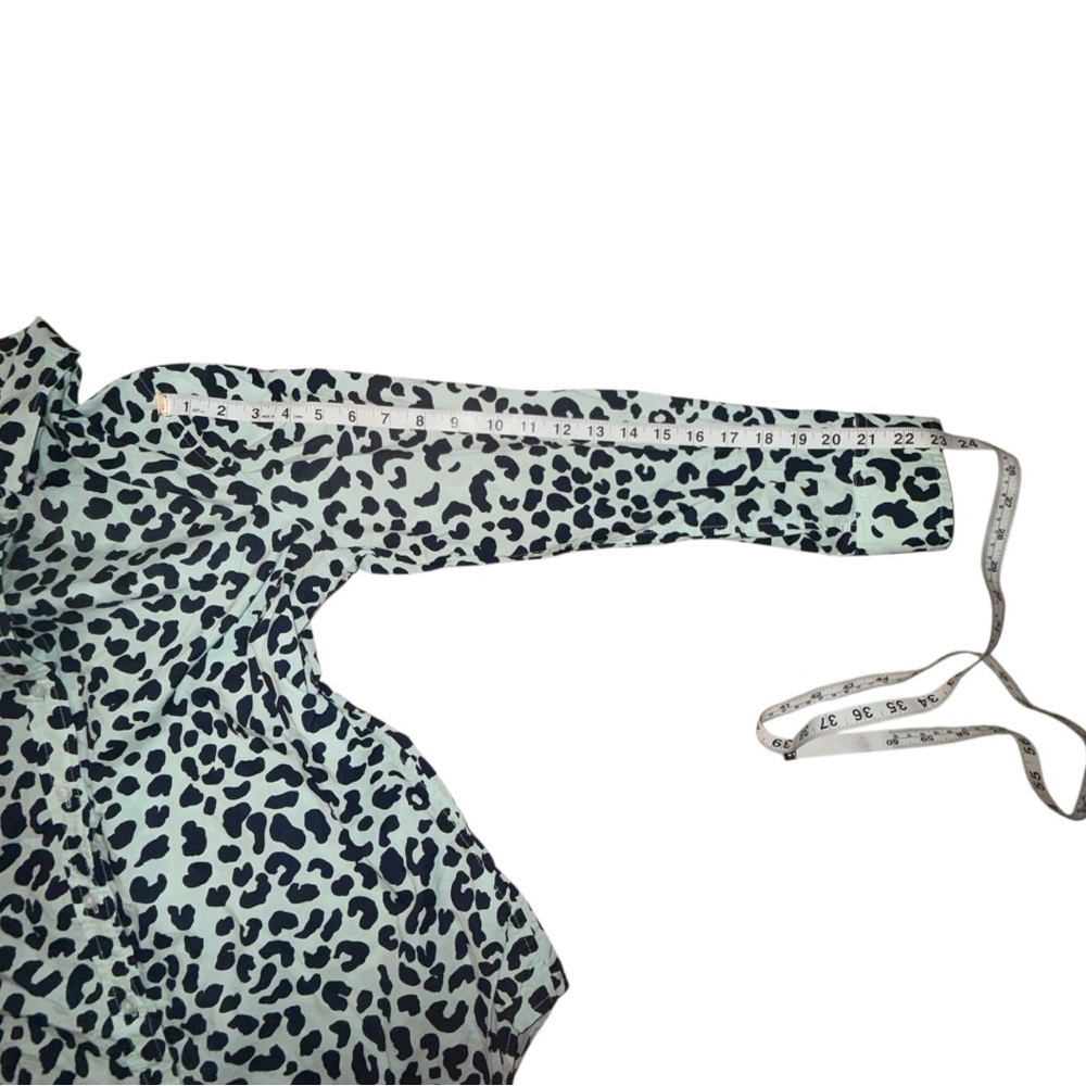 TALBOTS CLASSIC COTTON SHIRT - GRAPHIC CHEETAH Women’s Large - Mint Green/Navy - Picture 9 of 15